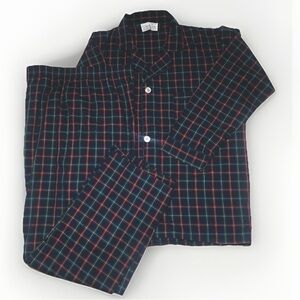 Oscar de la Renta Men’s M/L Pajamas Set Blue Red Plaid Designer Luxury Sleepwear